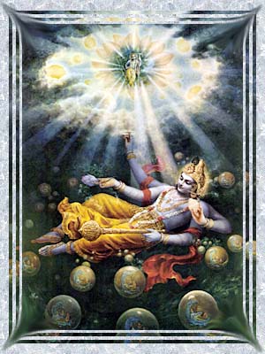 [Maha Vishnu emanating the material universes]