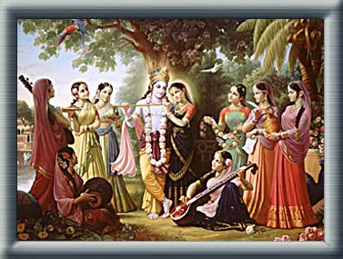 [Radha and Krishna, accompanied by the Asta-sakhi]